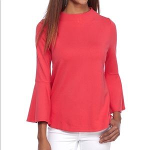 Crown & Ivy Flare sleeve ponte coral top